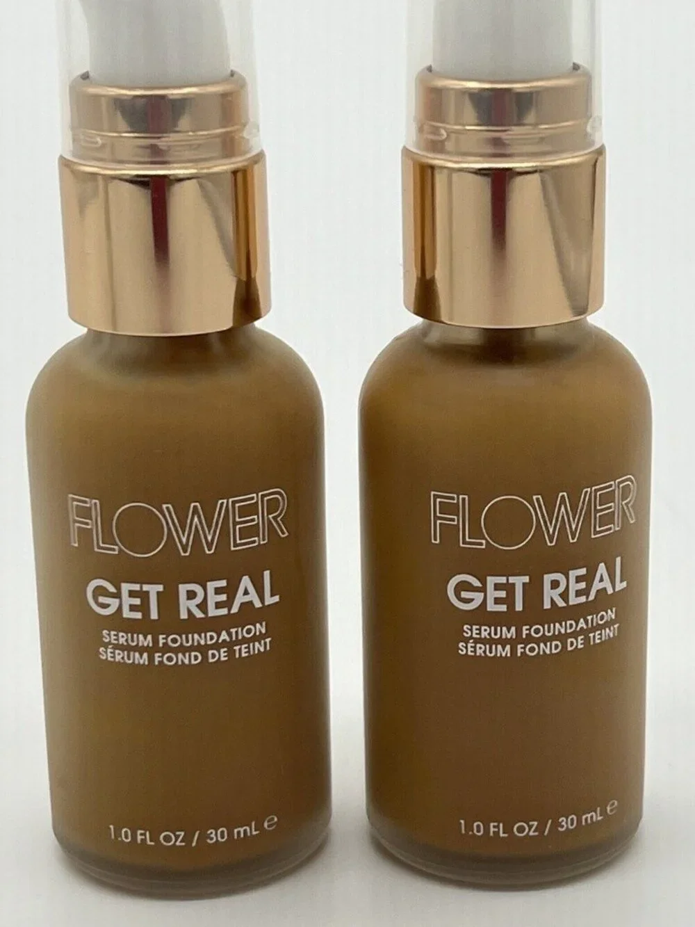 2 New Flower Get Real Serum Foundation CARAMEL M5 1.0 fl oz Each Factory Sealed